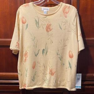 Alfred Dunner Yellow Floral Top with Orange and Green flower Accents size 2X